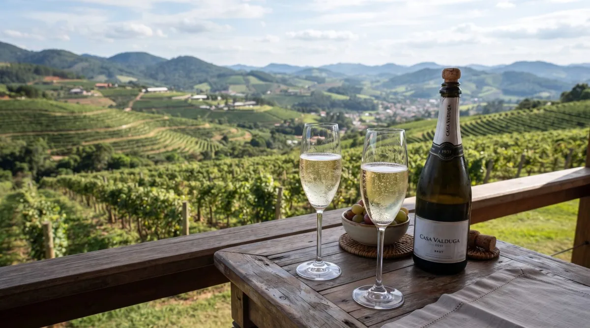Rota do espumante combina caves, colheita de uvas e memória colonial