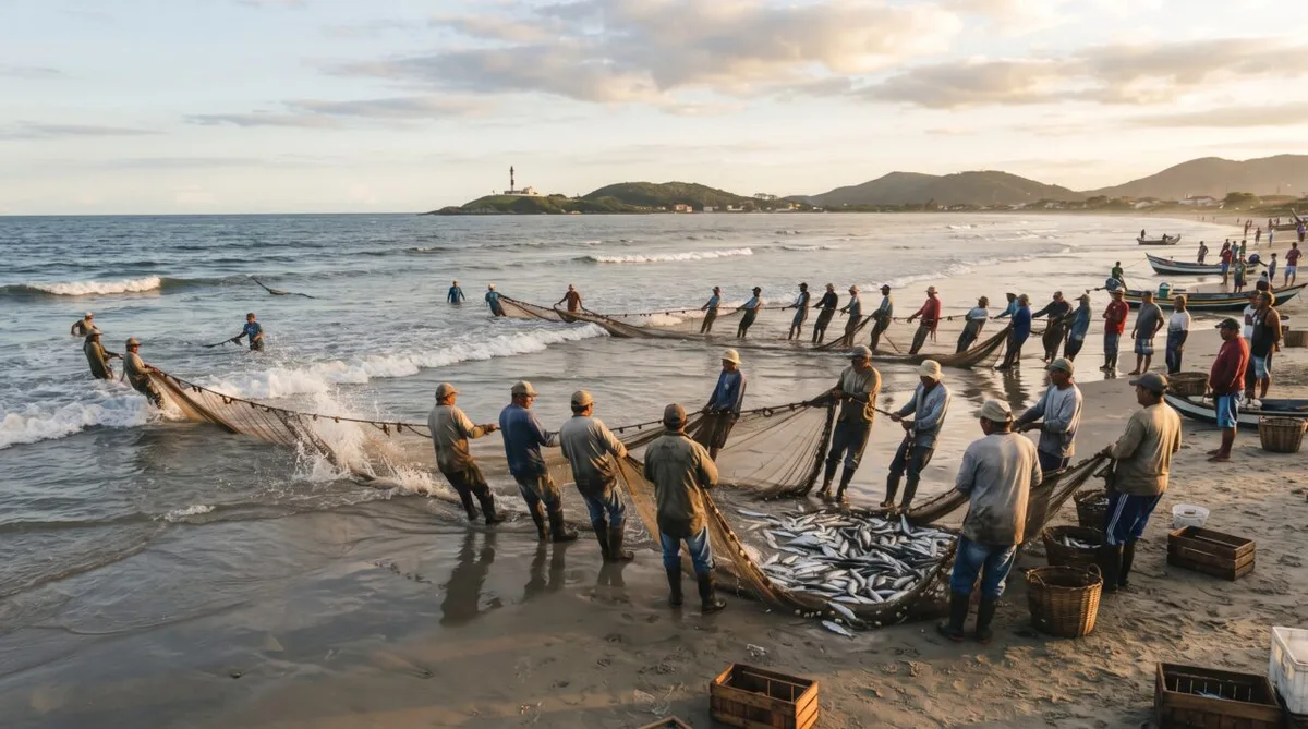 Em Laguna, cerca de 20 botos participam da pesca de tainhas